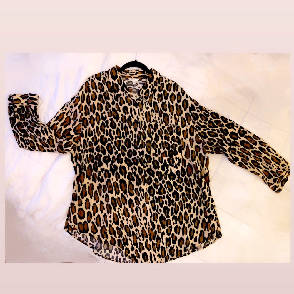 Oversized leopard print button up blouse